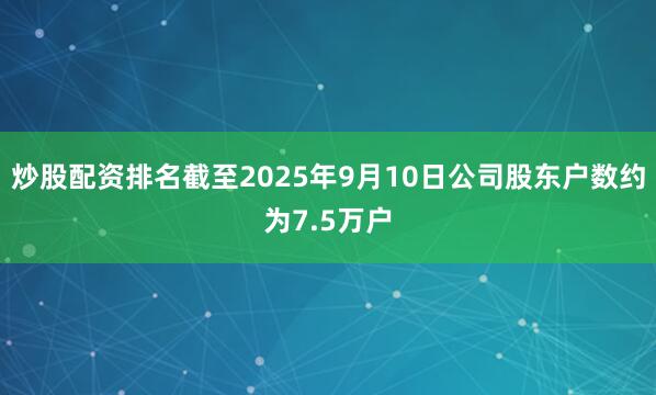 炒股配资排名截至2025年9月10日公司股东户数约为7.5万户